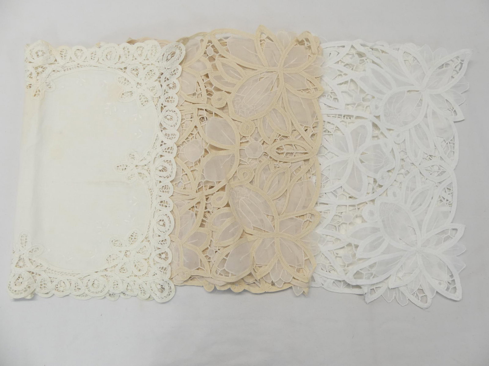 Lot of 3 Vintage Tape Lace Table Runners: see photo's