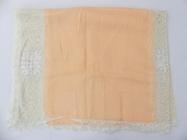Vintage Mixed Lace & Peach Linen Large Table Runner/Pillow Cover