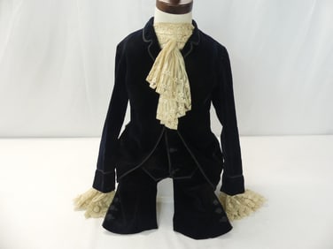 Antique Little Boys 3 Piece Velvet Outfit with Lace Trim