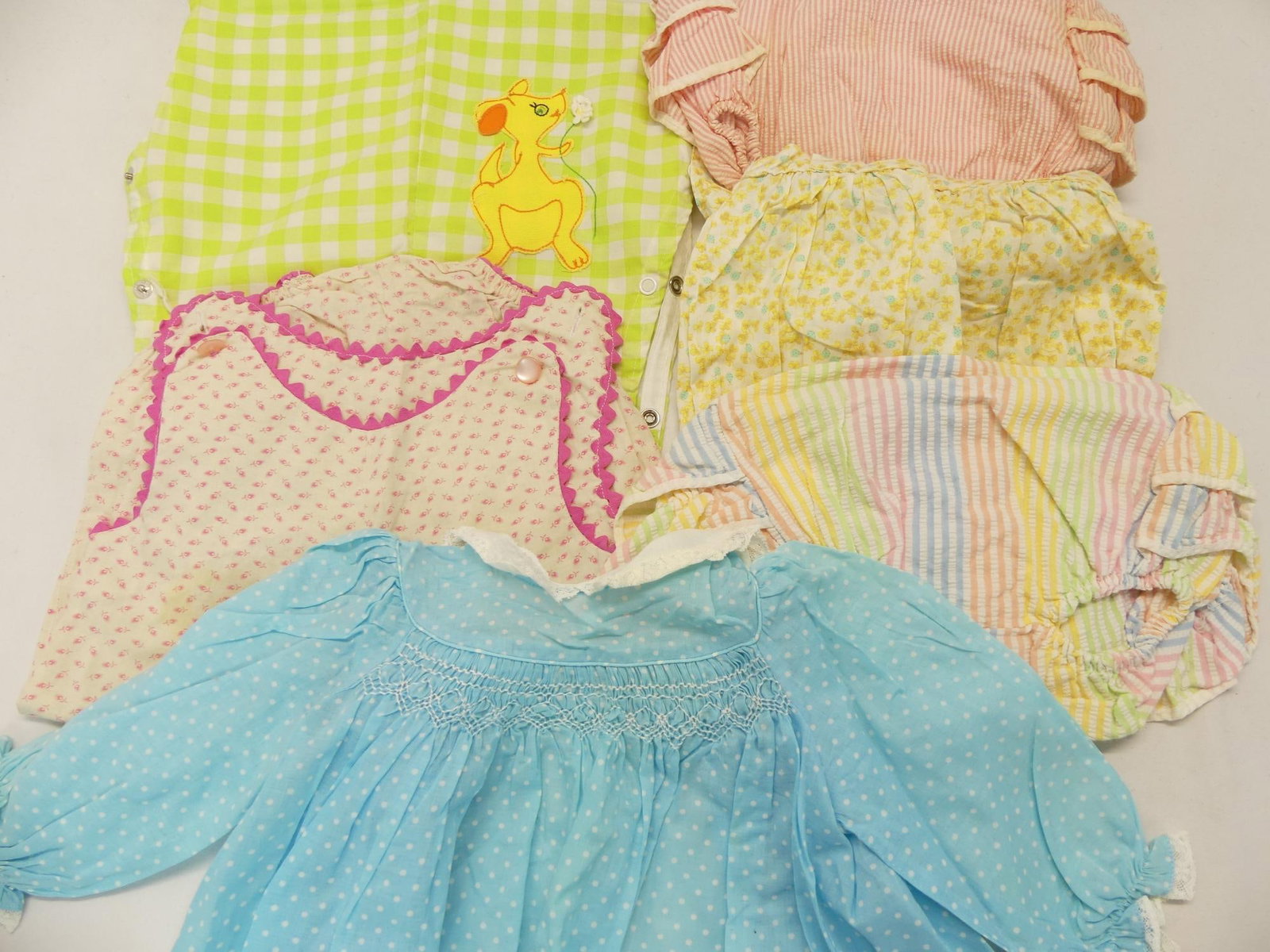 Lot of 6 Vintage 1950/60's Little Girls Dresses, Overalls, & Romper: good condition, see photo's