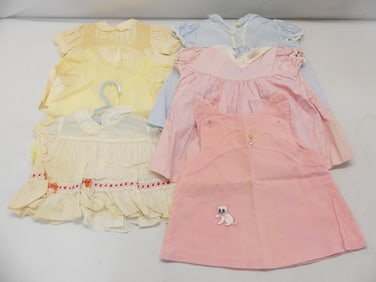 Lot of 6 Vintage 1950's Little Girls Dresses & Childs Coat Hanger