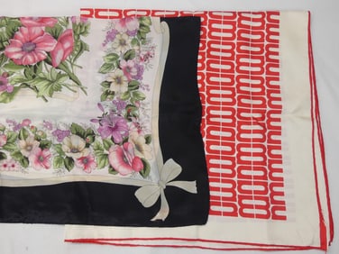 Lot of 2 Vintage Hand Rolled Silk Scarves