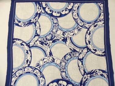 Vintage Dedham Pottery Museum of Fine Arts Hand Rolled Silk Scarf