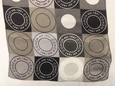 Vintage Black, Gray & White Coach Silk Scarf