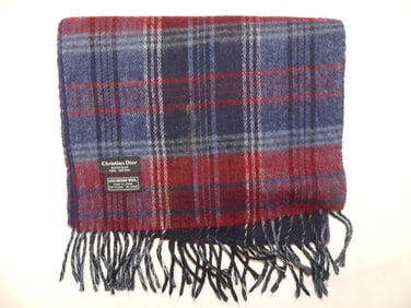 Vintage Christian Dior Wool Plaid Fringed Scarf