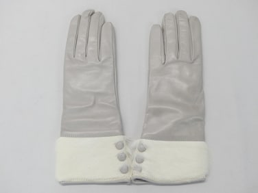 New Fratelli Orsini Cream Color Leather & White Fur Gloves