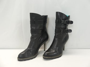 Vintage Coach Black Leather Spike Heel Side Buckle Boots