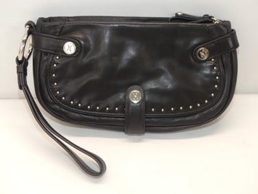Vintage Cole Haan Black Leather Studded Wristlet Clutch Bag