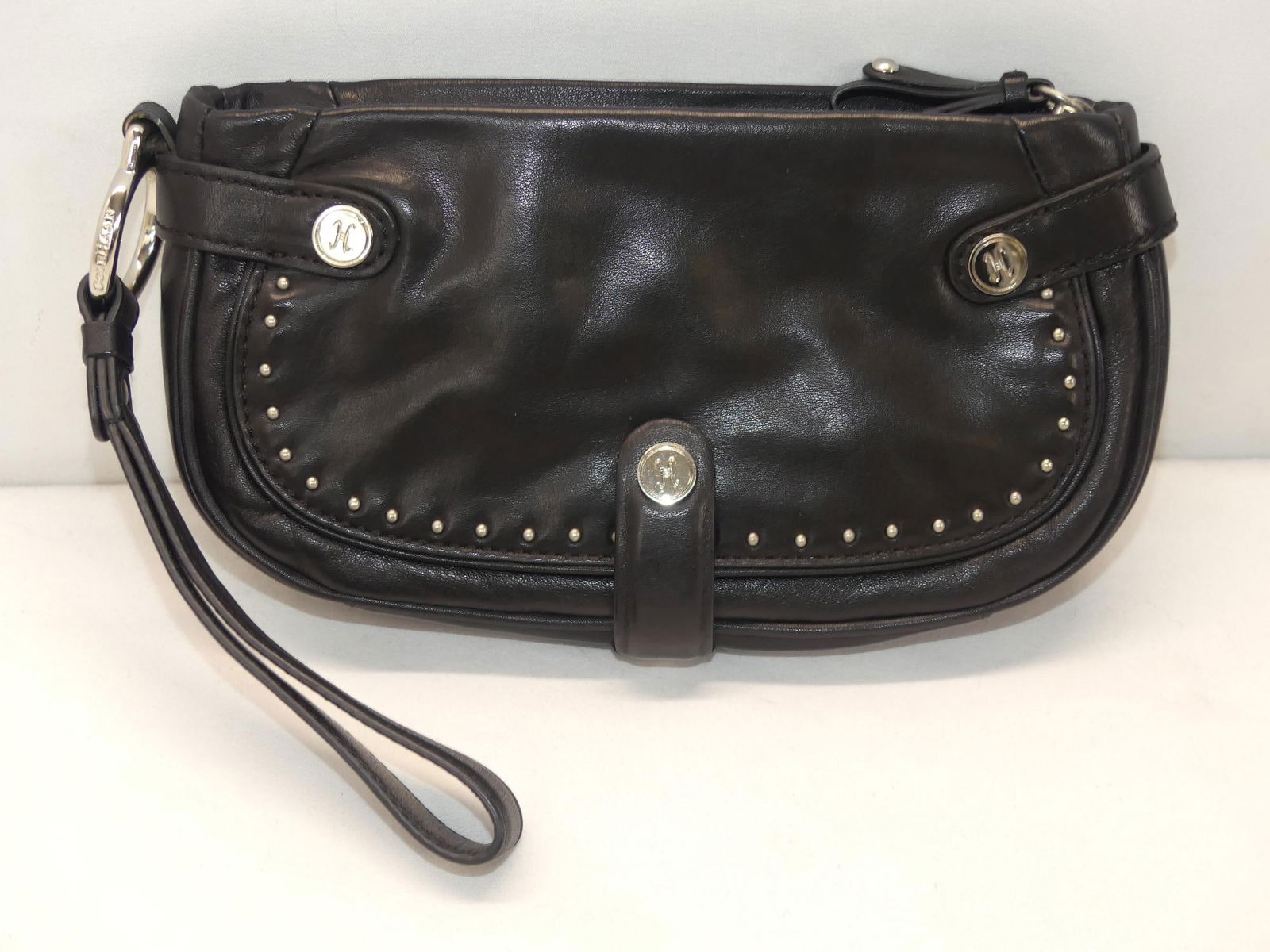 Vintage Cole Haan Black Leather Studded Wristlet Clutch Bag (1 of 8)