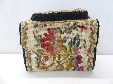 Vintage 1960's Carpet Arm Bag with Floral Design