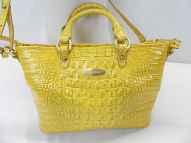 Vintage Brahmin Yellow Faux Gator Leather Arm Crossbody Bag