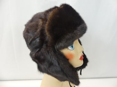 Vintage Maximiliam Dark Brown Mink Hat with Ear Flaps & Brim