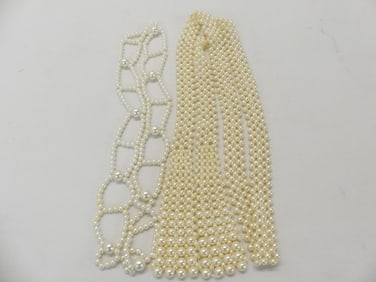Lot of 2 Vintage White Beaded Ladies Tie & Necklace
