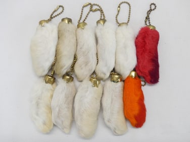 Lot of 11 Vintage Lucky Rabbits Foot with Chain, 2 Red