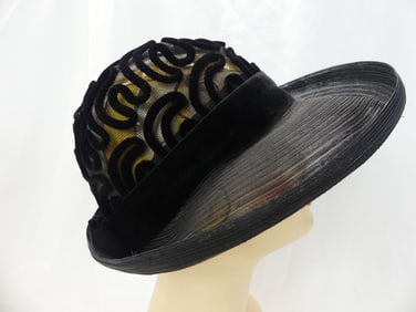 Vintage 1960's du Mont Black Sheer Hat with Velvet