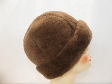Vintage 1970's Chocolate Brown Shearling Hat