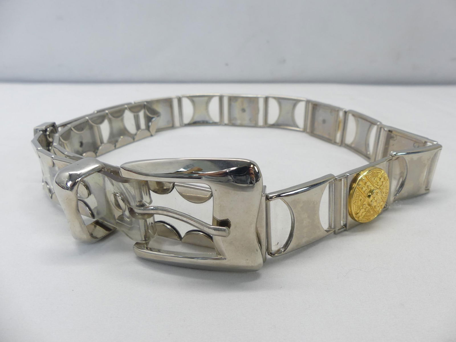 Vintage Silver & Gold Tone Metal & Clear Vinyl Belt: approx. 27-31 1/2 inches, see photo's