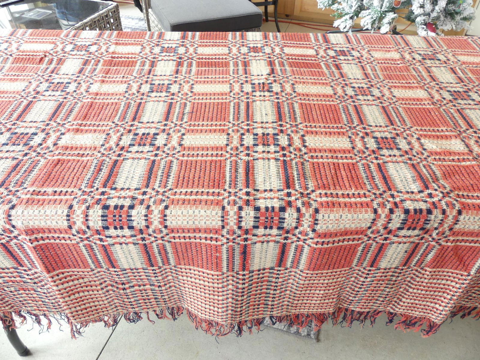Antique Mid 19th Century Civil War Era Jacquard Coverlet , Red, White & Blue (1 of 5)