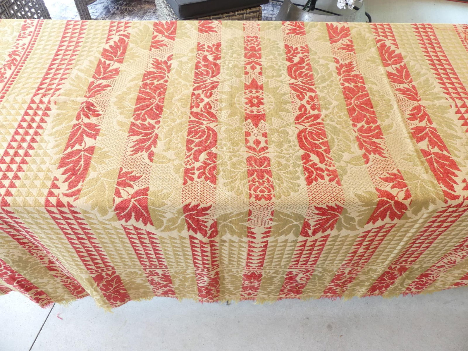 Vintage Woven Green, Red & Cream Coverlet (1 of 18)