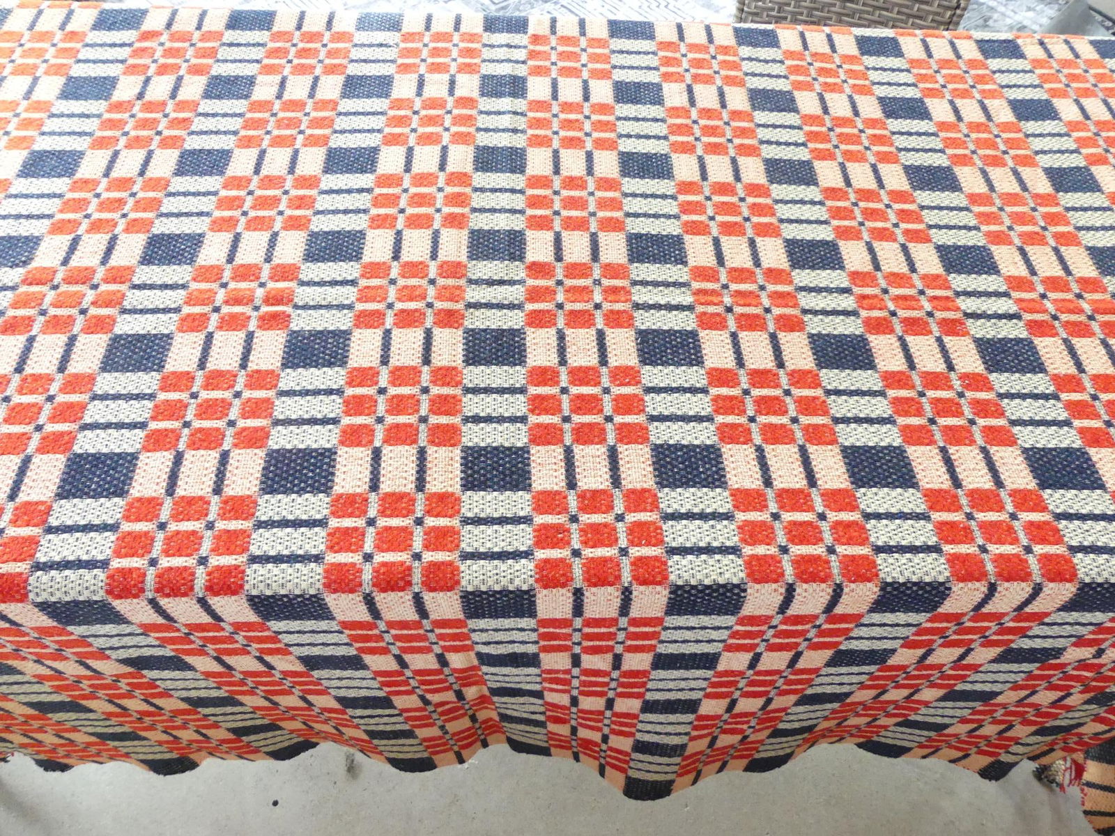 Antique Red, White & Blue Woven Jacquard Coverlet (1 of 18)