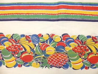 Vintage 1930's Kitchen Printed Light Weight Linen Fabric, 33 x 70