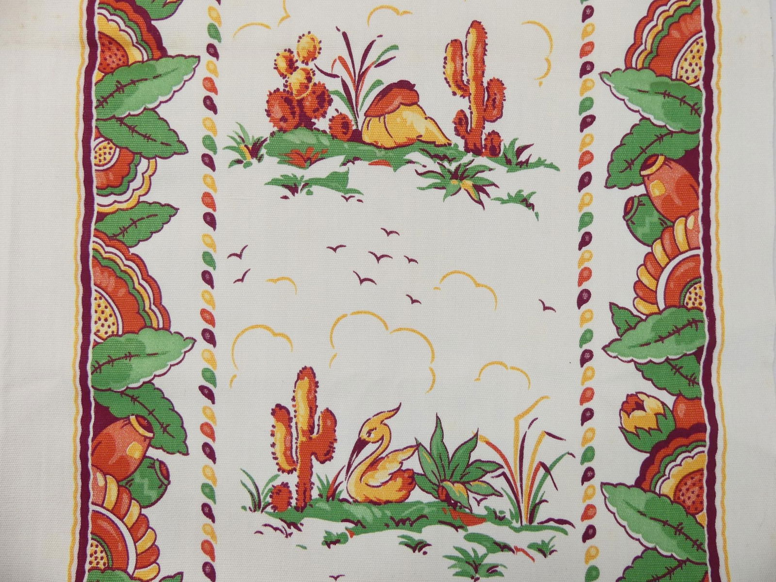 Lot of 2 Vintage 1940/50's Mexican Print Cotton Kitchen Fabric, 17x58 (1 of 7)