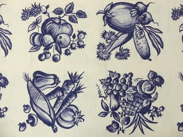 Vintage 1920/30's Heavy Cotton Fabric with Blue Fruit & Vegetables