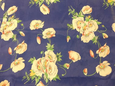 Vintage 1930/40's Navy Blue Floral Silk Rayon Fabric, 35 x 8 1/2 Yards