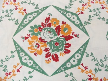 Vintage Old Store Stock Printed Floral Cotton Kitchen Tablecloth Fabric