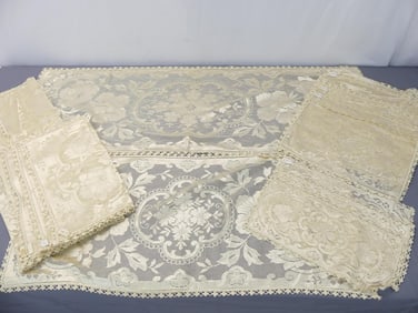 Set of Vintage Old Store Stock Lace Table Runners