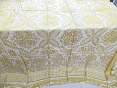 Vintage Italian Gold Silk/Satin Damask Bedspread with Fringe