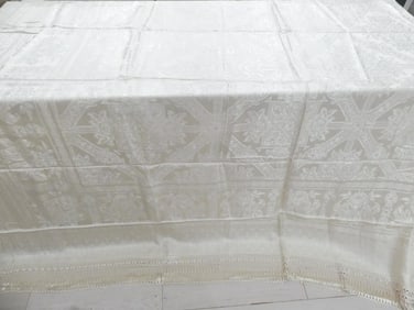 Vintage Old Store Stock Beige Italian Silk/Satin Bedspread with Fringe