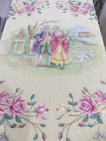 Stunning Antique Hand Painted Bedspread with Man & Woman