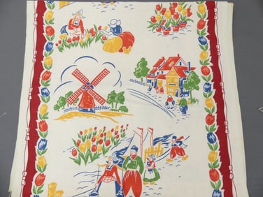 Vintage Cotton Kitchen Towel Fabric Dutch Print, 2 Pieces 17 x 64 & 66