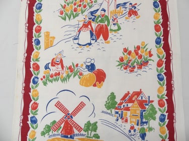 Vintage Old Store Stock Dutch Print Kitchen Towel Fabric, 17 x 92 & 68