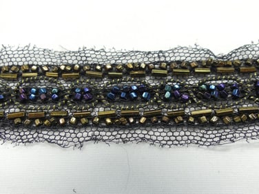 Antique Bronze & Blue Beaded Trim, 3/4 wide, Many Yards