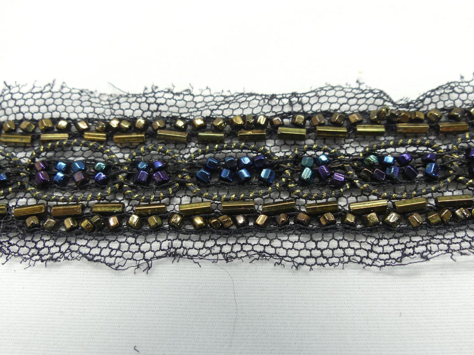 Antique Bronze & Blue Beaded Trim, 3/4 wide, Many Yards: beautiful beaded old store stock trim, see photo's