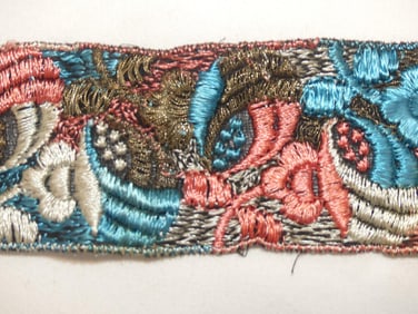Antique Arts & Crafts Era Embroidered Metallic Trim, 3 plus yards