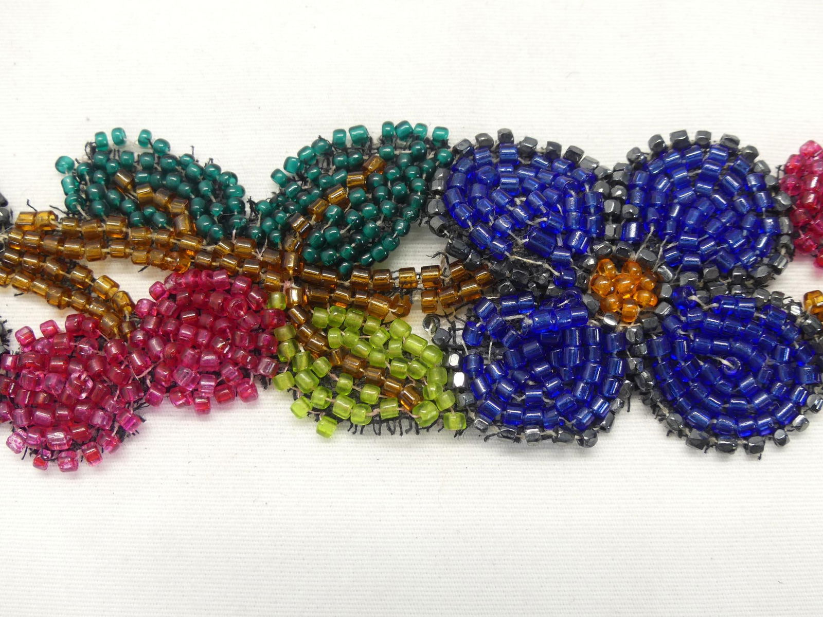Antique Red, Blue & Green Floral Beaded Trim, 3 plus yards: old store stock, see photo's