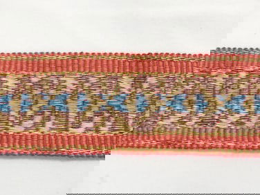 Antique Arts & Crafts Era Metallic Trim with Red, Pink & Blue, 80 inches