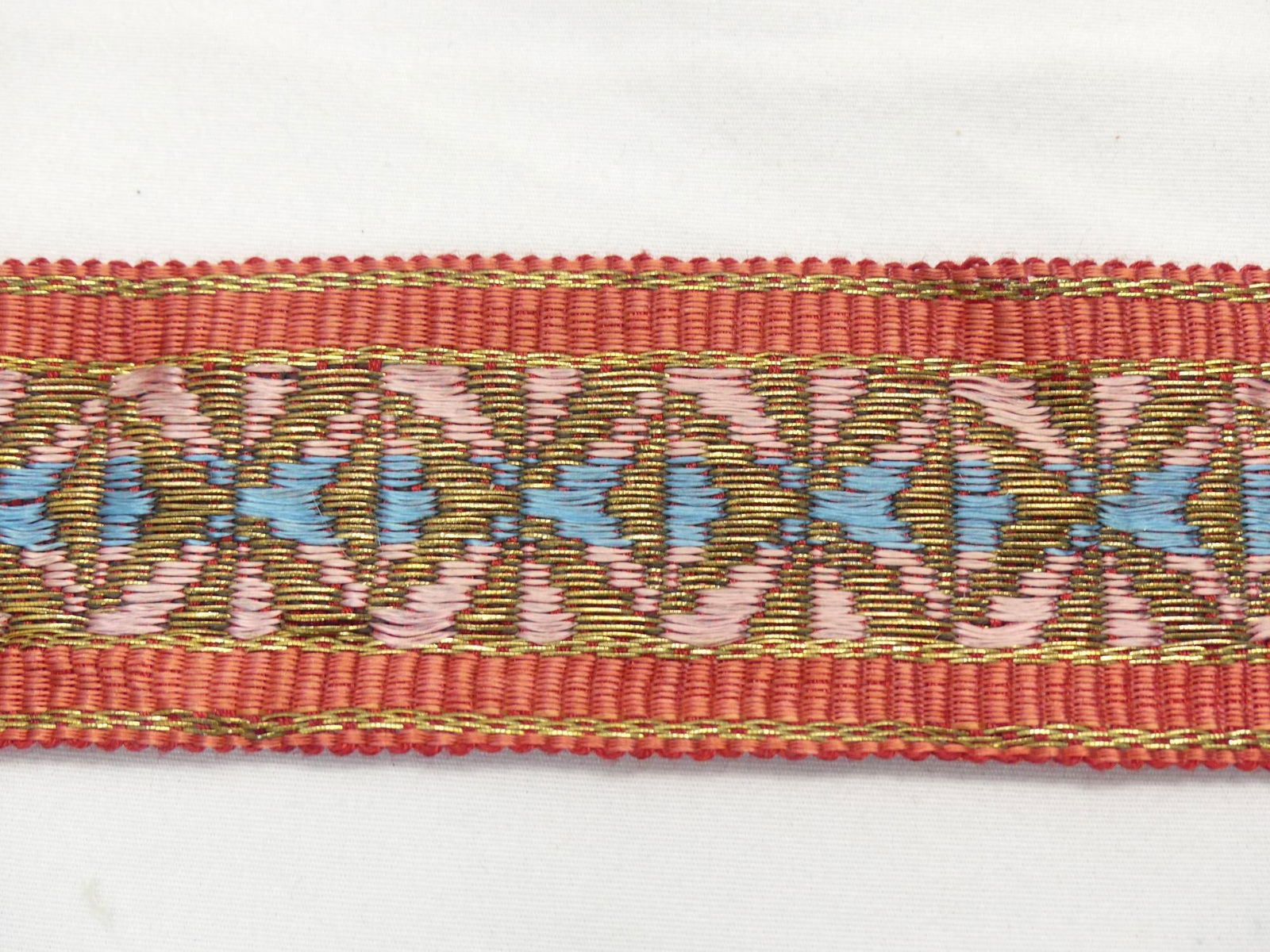 Antique Arts & Crafts Era Metallic Trim with Red, Pink & Blue, 80 inches (1 of 3)