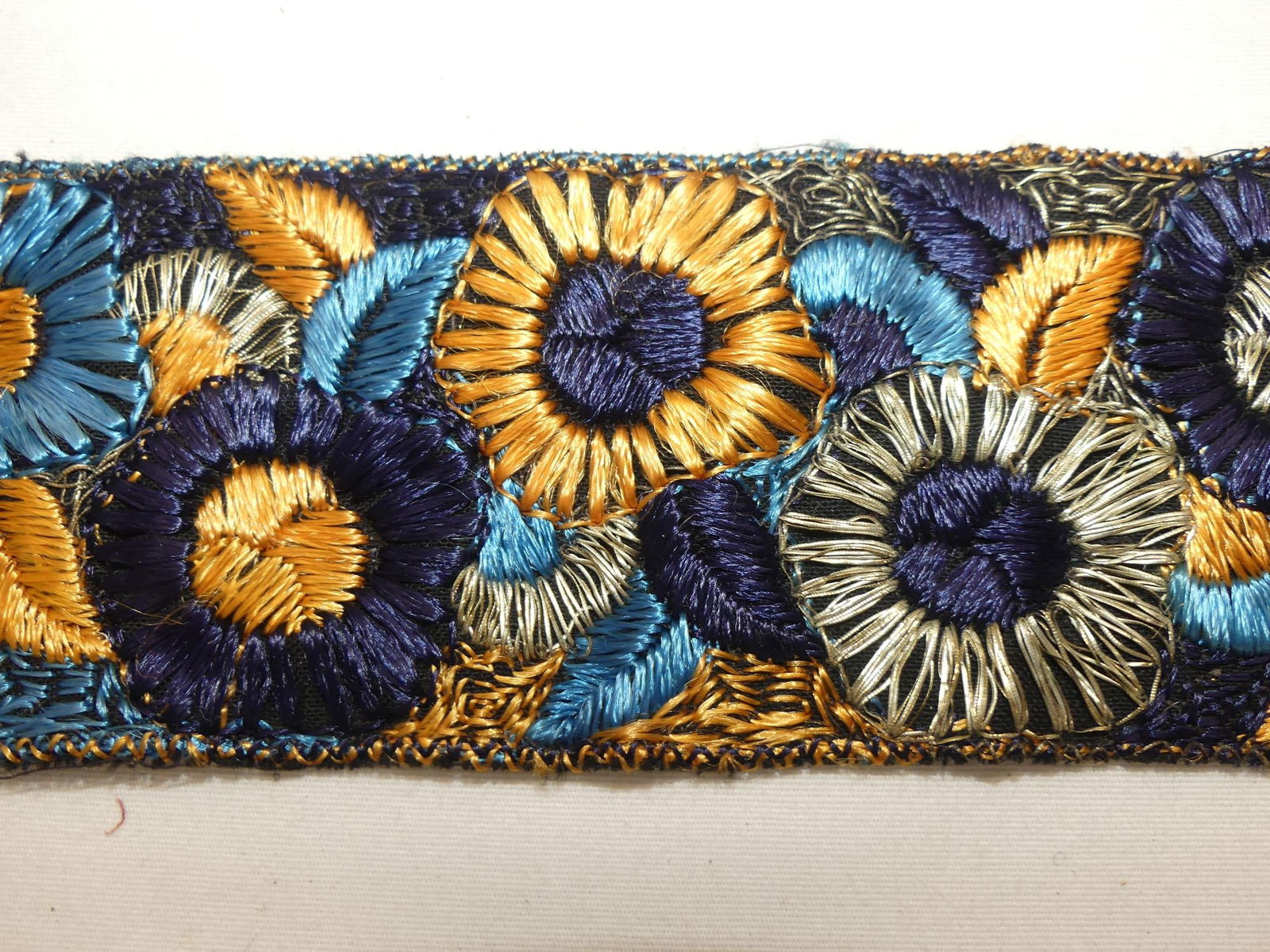 Antique Arts & Crafts Era Metallic Embroidered Trim, 2 x 33" (1 of 3)