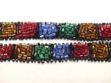 Antique Red, Blue, Green & Brown Color Block Beaded Trim