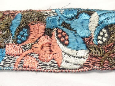 Antique Arts & Crafts Era Metallic Thread Trim with Blue, Pink & White