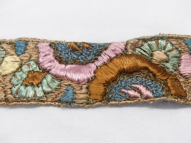 Antique Arts & Crafts Era Silk & Metallic Thread Ribbon Trim, 3 Yards