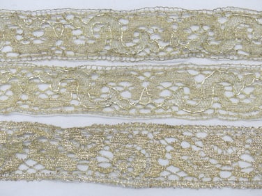 Lot of 3 Pieces Antique Gold Metallic Lace Trim