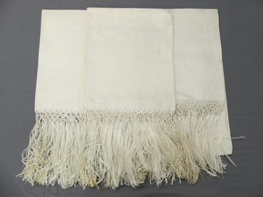 Lot of 3 Vintage Old Store Stock Linen Bath Towels with Fringe