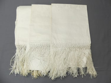 Lot of 3 Vintage Old Store Stock Linen Fringed Bath Towels