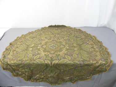Antique Green Tapestry Style Round Table Topper