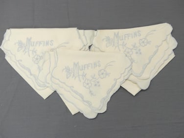 Lot of 3 Old Store Stock Vintage Muffin Basket Linens